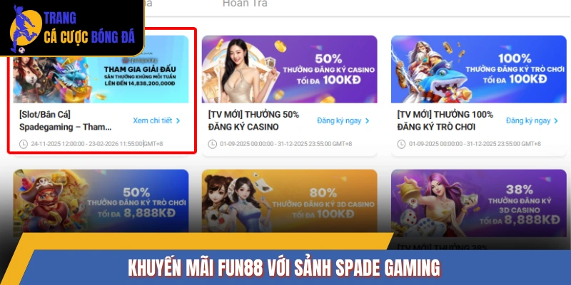 Khuyến mãi FUN88 với sảnh Spade Gaming